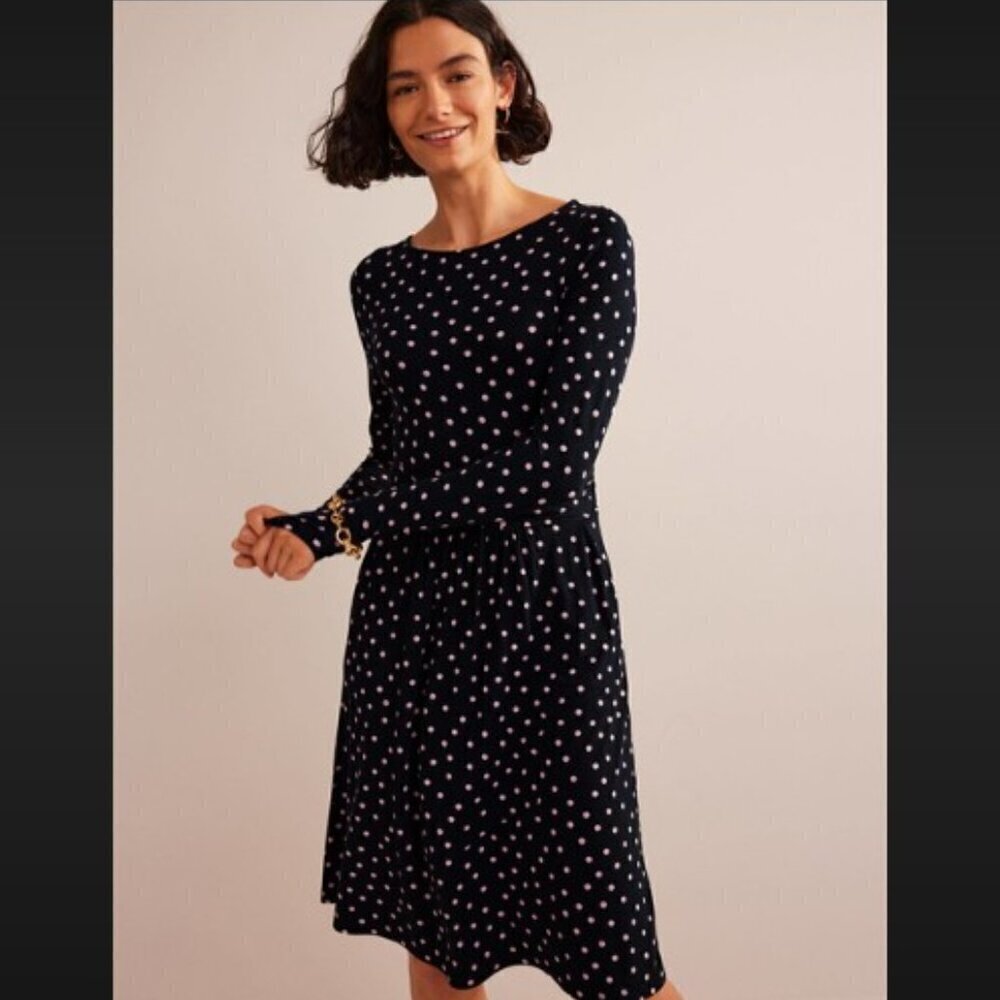 Boden Abigail Jersey Dress Black and Milkshake Spot Size 10 PETITE